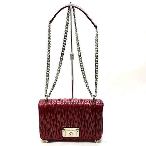 Miu Miu Shoulder Bag Red Leather 855-070525 - Picture 1 of 13